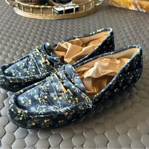 CAbi Blue and Yellow Velvet Loafers